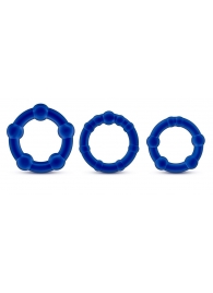 Набор из 3 синих эрекционных колец Stay Hard Beaded Cockrings - Blush Novelties - в Новочебоксарске купить с доставкой