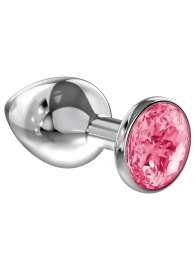 Большая серебристая анальная пробка Diamond Pink Sparkle Large с розовым кристаллом - 8 см. - Lola Games - купить с доставкой в Новочебоксарске