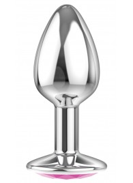 Малая серебристая анальная пробка Diamond Pink Sparkle Small с розовым кристаллом - 7 см. - Lola Games - купить с доставкой в Новочебоксарске