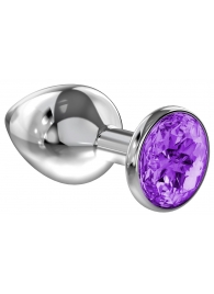 Большая серебристая анальная пробка Diamond Purple Sparkle Large с фиолетовым кристаллом - 8 см. - Lola Games - купить с доставкой в Новочебоксарске