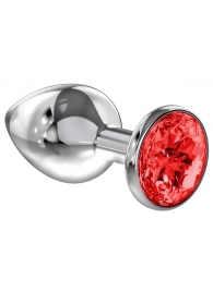 Большая серебристая анальная пробка Diamond Red Sparkle Large с красным кристаллом - 8 см. - Lola Games - купить с доставкой в Новочебоксарске