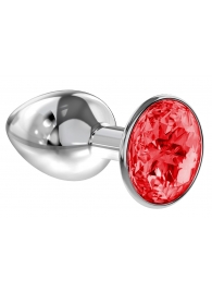 Малая серебристая анальная пробка Diamond Red Sparkle Small с красным кристаллом - 7 см. - Lola Games - купить с доставкой в Новочебоксарске