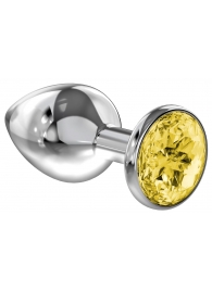 Большая серебристая анальная пробка Diamond Yellow Sparkle Large с жёлтым кристаллом - 8 см. - Lola Games - купить с доставкой в Новочебоксарске