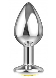 Малая серебристая анальная пробка Diamond Yellow Sparkle Small с жёлтым кристаллом - 7 см. - Lola Games - купить с доставкой в Новочебоксарске