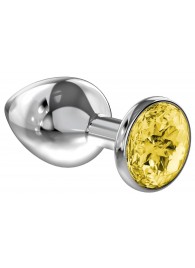 Малая серебристая анальная пробка Diamond Yellow Sparkle Small с жёлтым кристаллом - 7 см. - Lola Games - купить с доставкой в Новочебоксарске