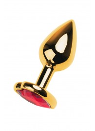 Золотистая анальная пробка с кристаллом-сердцем - 7,5 см. - ToyFa - купить с доставкой в Новочебоксарске