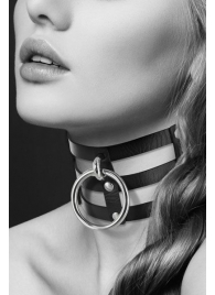 Чёрный тройной чокер с большим кольцом - Bijoux Pour Toi - купить с доставкой в Новочебоксарске