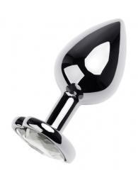 Серебристая анальная пробка с прозрачным кристаллом-сердцем - 8 см. - ToyFa - купить с доставкой в Новочебоксарске