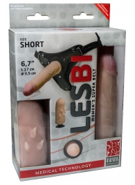 Телесный поясной страпон LESBI с вагинальной пробкой - 17 см. - LOVETOY (А-Полимер) - купить с доставкой в Новочебоксарске