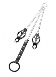 Черно-серебристые зажимы для сосков с кольцом для пениса TOYFA Metal - ToyFa - купить с доставкой в Новочебоксарске