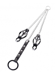 Черно-серебристые зажимы для сосков с кольцом для пениса TOYFA Metal - ToyFa - купить с доставкой в Новочебоксарске