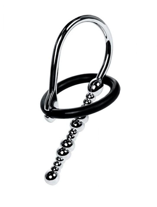 Серебристый уретральный плаг-бусины TOYFA Metal с мягким фиксириющим кольцом - ToyFa - купить с доставкой в Новочебоксарске