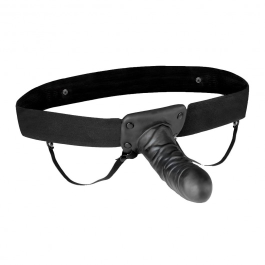 Чёрный полый страпон с вибрацией Unisex Vibrating Hollow Strap-On - 14 см. - Lux Fetish - купить с доставкой в Новочебоксарске