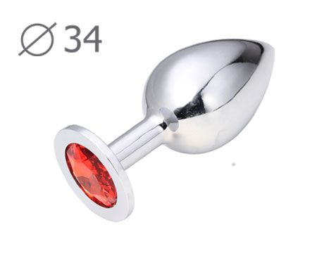 Коническая серебристая анальная втулка с красным кристаллом - 8,2 см. - Anal Jewelry Plug - купить с доставкой в Новочебоксарске