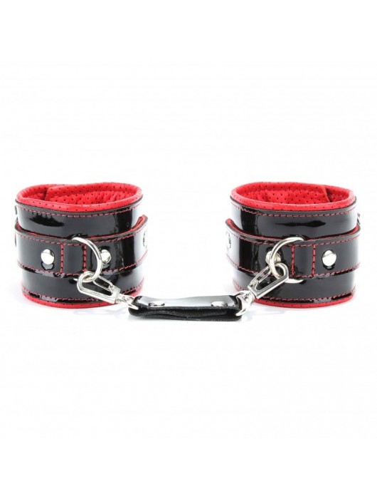 Лаковые чёрно-красные перфорированные наручники - БДСМ Арсенал - купить с доставкой в Новочебоксарске