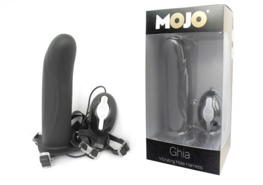Черный страпон с вибратором Mojo Ghia - Seven Creations - купить с доставкой в Новочебоксарске