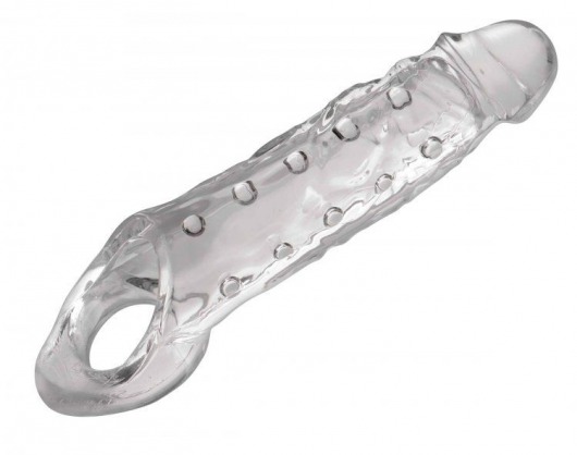 Прозразная закрытая насадка на пенис с поддержкой мошонки Clearly Ample Penis Enhancer - 22 см. - XR Brands - в Новочебоксарске купить с доставкой