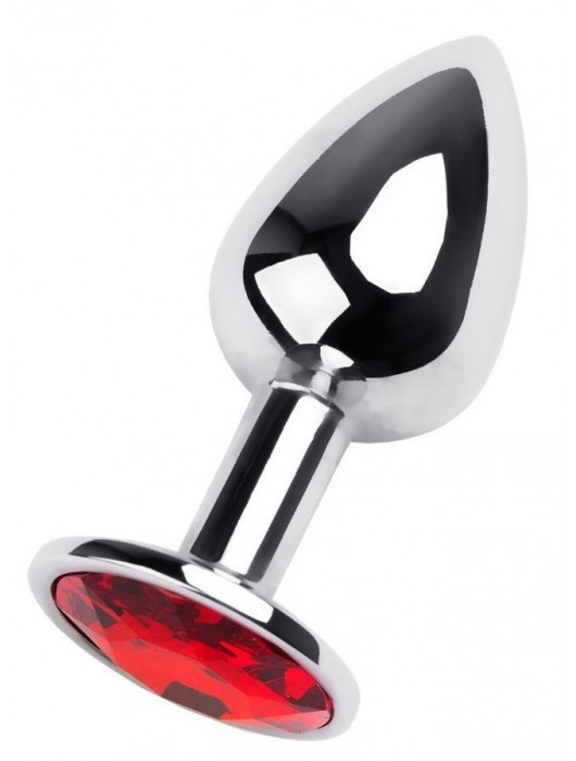 Маленькая коническая серебристая анальная пробка с красным кристаллом - 7 см. - ToyFa - купить с доставкой в Новочебоксарске