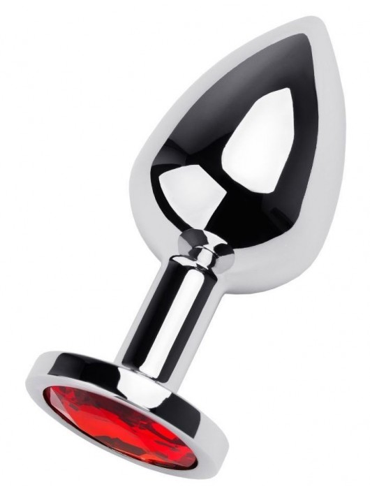 Серебристая коническая анальная пробка с красным кристаллом - 8 см. - ToyFa - купить с доставкой в Новочебоксарске