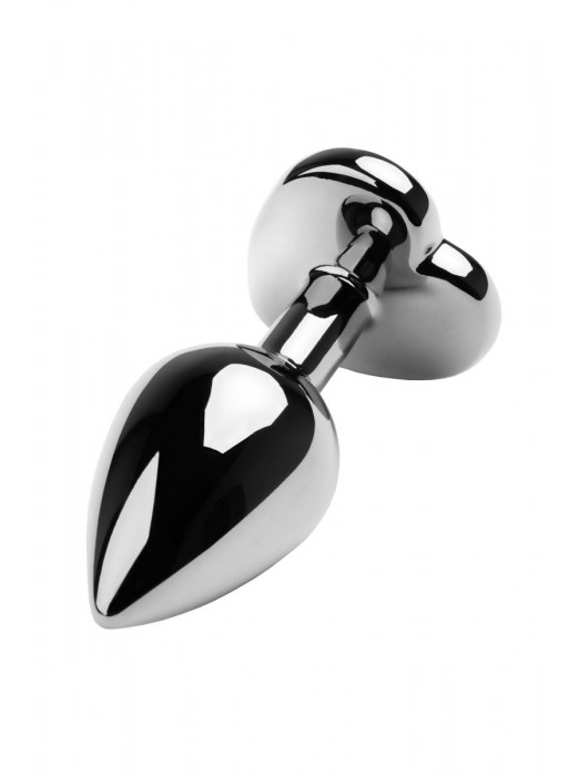 Серебристая коническая анальная пробка с красным кристаллом-сердечком - 7 см. - ToyFa - купить с доставкой в Новочебоксарске