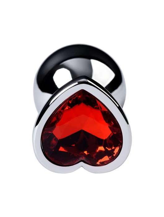 Серебристая коническая анальная пробка с красным кристаллом-сердечком - 7 см. - ToyFa - купить с доставкой в Новочебоксарске