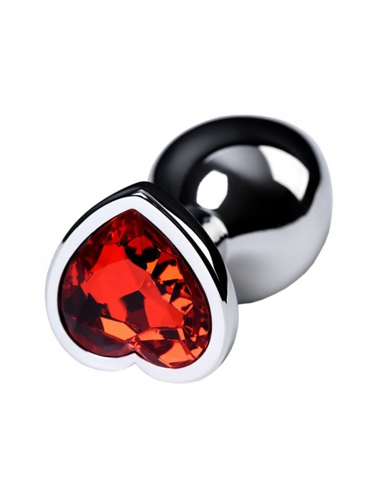 Серебристая коническая анальная пробка с красным кристаллом-сердечком - 7 см. - ToyFa - купить с доставкой в Новочебоксарске