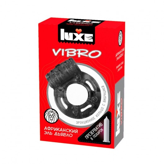 Чёрное эрекционное виброкольцо Luxe VIBRO  Африканский Эль Дьябло  + презерватив - Luxe - в Новочебоксарске купить с доставкой