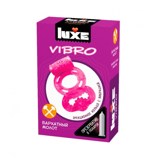 Розовое эрекционное виброкольцо Luxe VIBRO  Бархатный молот  + презерватив - Luxe - в Новочебоксарске купить с доставкой