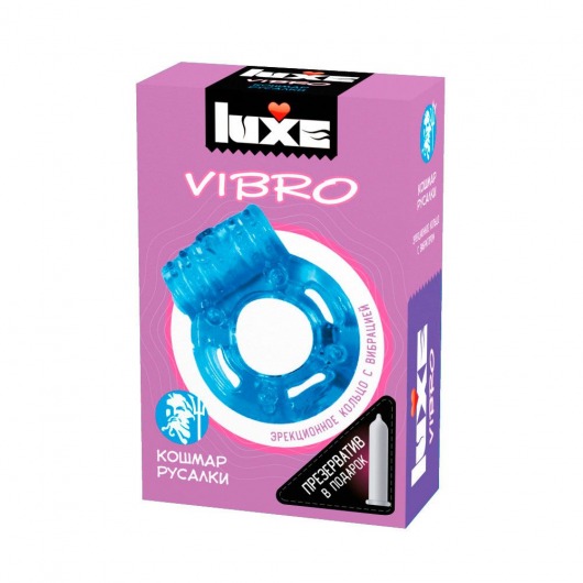 Голубое эрекционное виброкольцо Luxe VIBRO  Кошмар русалки  + презерватив - Luxe - в Новочебоксарске купить с доставкой
