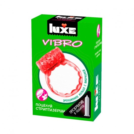 Розовое эрекционное виброкольцо Luxe VIBRO  Поцелуй стриптизёрши  + презерватив - Luxe - в Новочебоксарске купить с доставкой