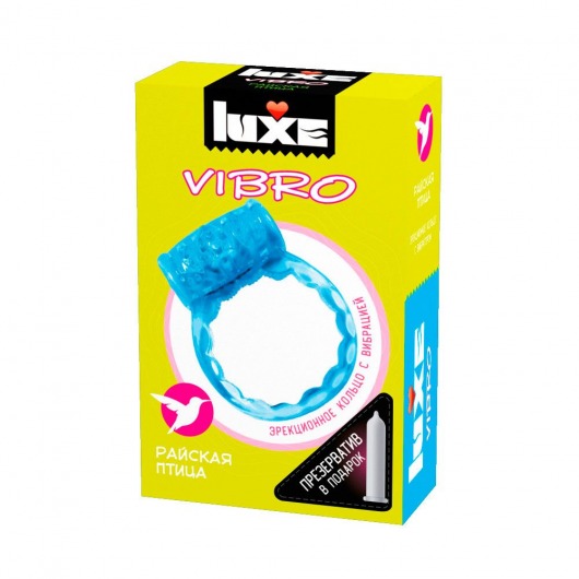 Голубое эрекционное виброкольцо Luxe VIBRO  Райская птица  + презерватив - Luxe - в Новочебоксарске купить с доставкой