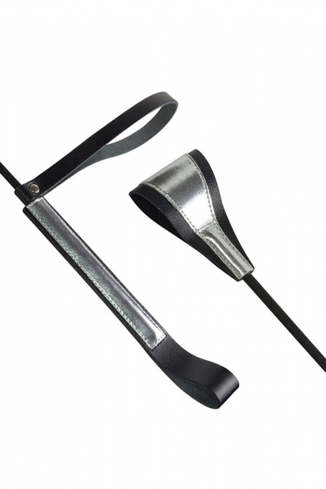 Чёрно-серебристый стек с хлопушкой из кожи - 62 см. - Sitabella - купить с доставкой в Новочебоксарске