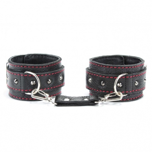 Черные наручники из натуральной кожи на карабинах - БДСМ Арсенал - купить с доставкой в Новочебоксарске