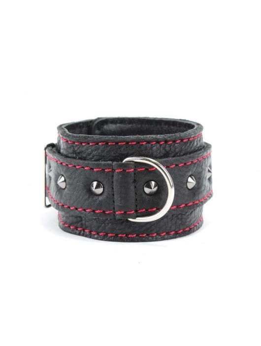 Черные оковы с шипами и контрастной строчкой - БДСМ Арсенал - купить с доставкой в Новочебоксарске