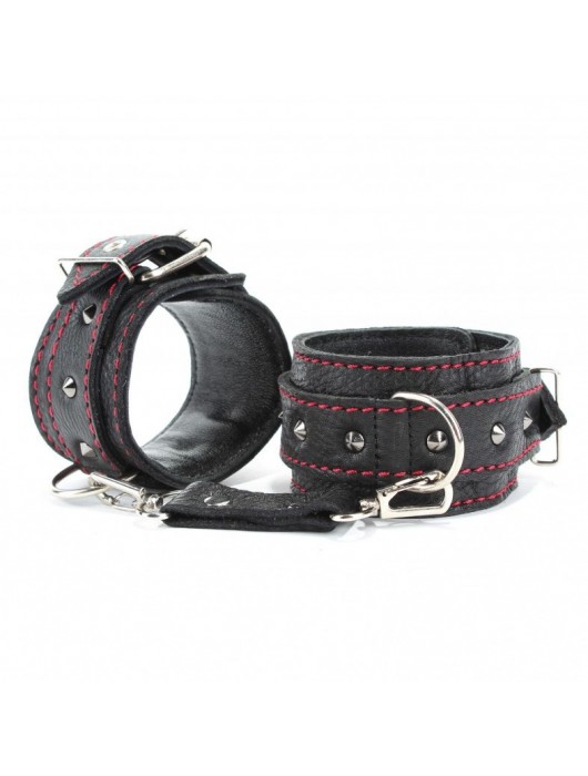 Черные оковы с шипами и контрастной строчкой - БДСМ Арсенал - купить с доставкой в Новочебоксарске