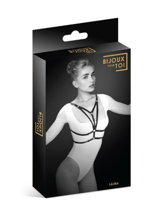 Черная упряжь на грудь Laura - Bijoux Pour Toi - купить с доставкой в Новочебоксарске