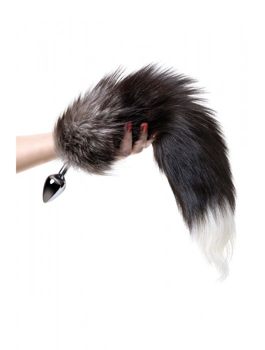 Серебристая металлическая анальная втулка с хвостом чернобурой лисы - размер S - ToyFa - купить с доставкой в Новочебоксарске