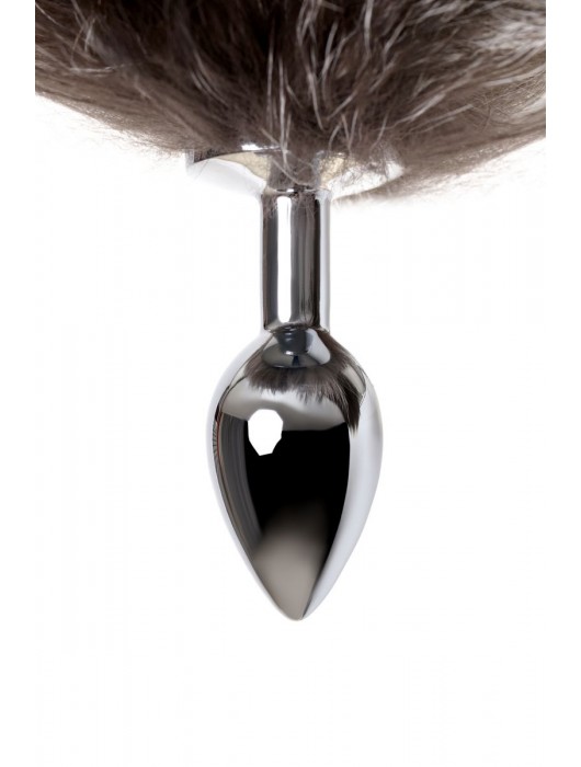 Серебристая металлическая анальная втулка с хвостом чернобурой лисы - размер S - ToyFa - купить с доставкой в Новочебоксарске