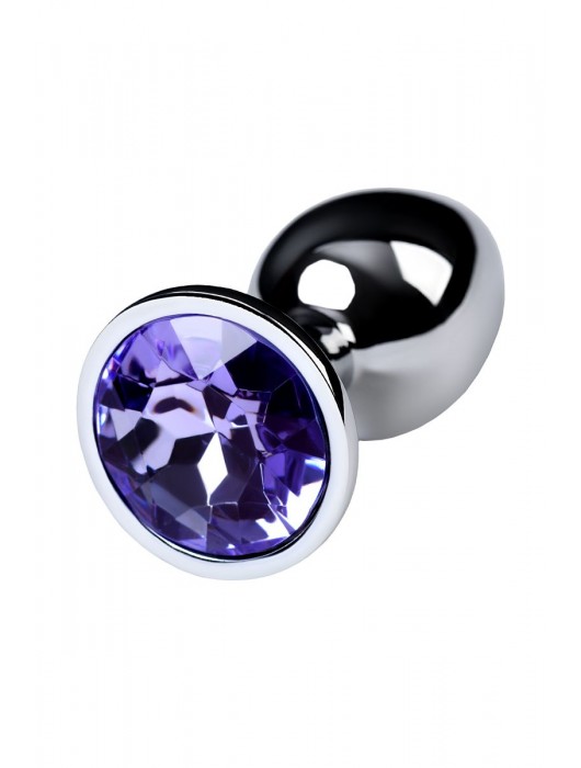 Серебристая конусовидная анальная пробка с фиолетовым кристаллом - 7 см. - ToyFa - купить с доставкой в Новочебоксарске