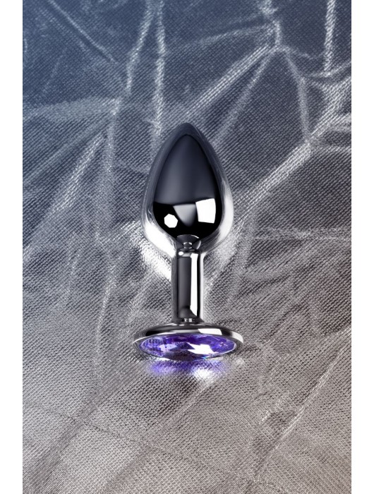 Серебристая конусовидная анальная пробка с фиолетовым кристаллом - 7 см. - ToyFa - купить с доставкой в Новочебоксарске