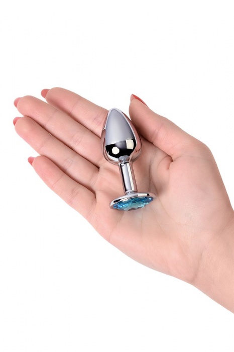 Серебристая конусовидная анальная пробка с голубым кристаллом - 7 см. - ToyFa - купить с доставкой в Новочебоксарске