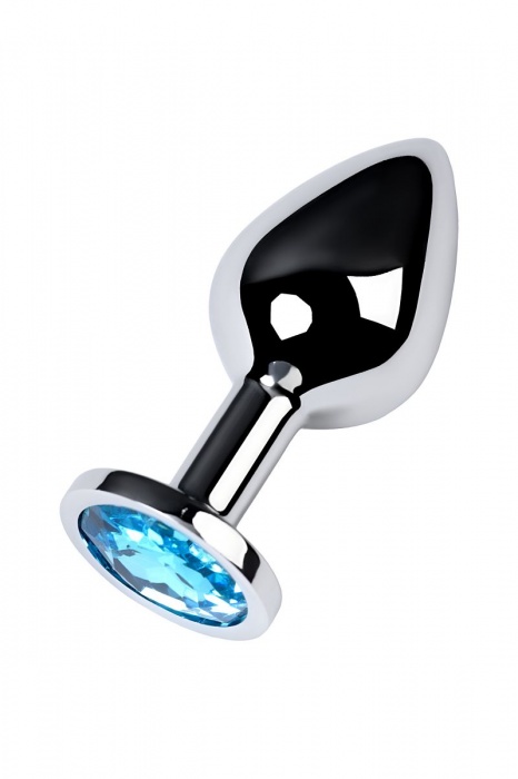 Серебристая конусовидная анальная пробка с голубым кристаллом - 8 см. - ToyFa - купить с доставкой в Новочебоксарске
