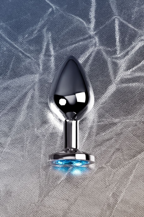 Серебристая конусовидная анальная пробка с голубым кристаллом - 8 см. - ToyFa - купить с доставкой в Новочебоксарске