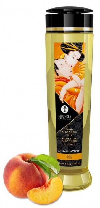 Массажное масло для тела с ароматом персика Stimulation - 240 мл. - Shunga - купить с доставкой в Новочебоксарске