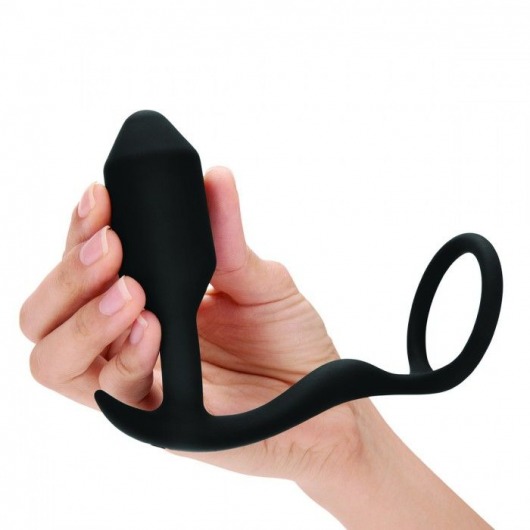 Черное эрекционное кольцо с анальным плагом Snug   Tug - b-Vibe - в Новочебоксарске купить с доставкой