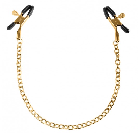 Чёрные с золотом зажимы на соски Gold Chain Nipple Clamps - Pipedream - купить с доставкой в Новочебоксарске