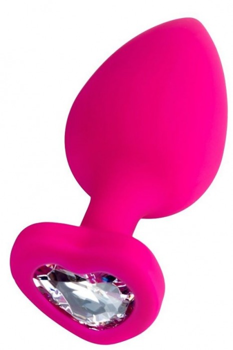 Розовая анальная втулка Diamond Heart с прозрачным кристаллом - 9,5 см. - ToyFa - купить с доставкой в Новочебоксарске