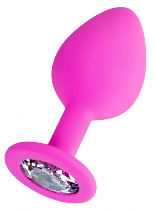 Розовая анальная втулка Brilliant с прозрачным кристаллом - 8 см. - ToyFa - купить с доставкой в Новочебоксарске