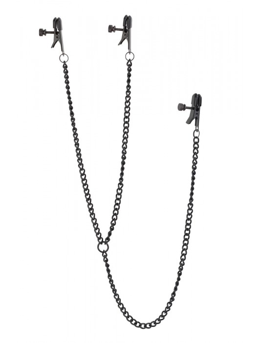 Черные зажимы на соски и клитор на цепочке DELUXE NIPPLE   CLIT CLAMPS - Dream Toys - купить с доставкой в Новочебоксарске