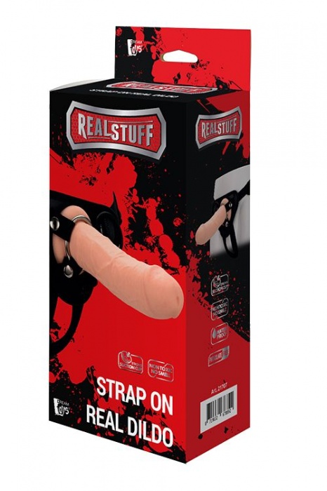 Черные трусики с телесной насадкой STRAP ON REAL DILDO - 21 см. - Dream Toys - купить с доставкой в Новочебоксарске